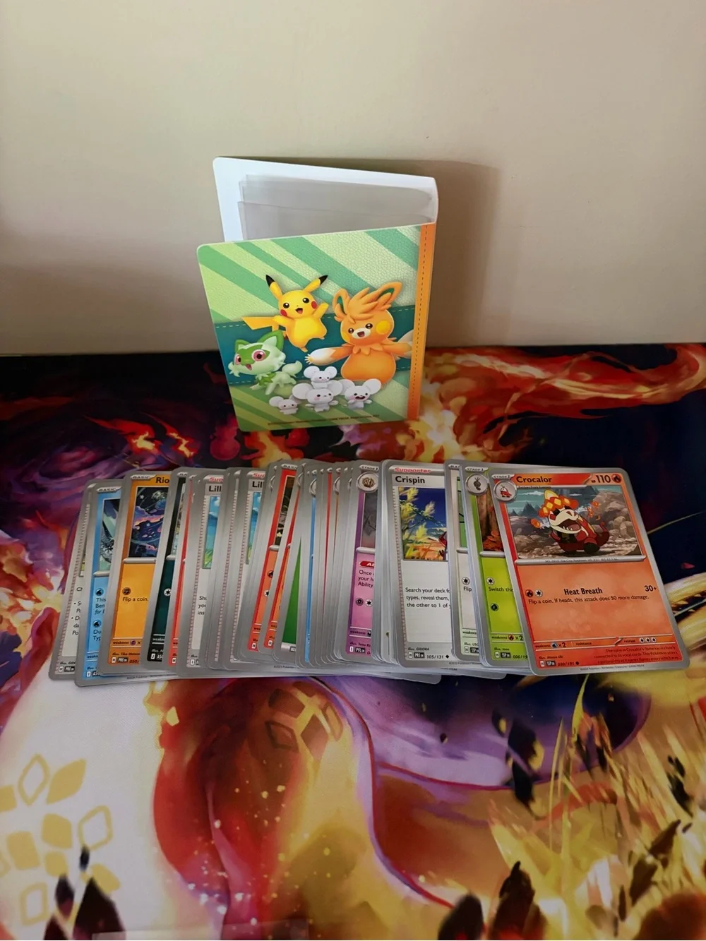 Pokémon Card Lot with Pikachu Themed Mini Binder- Green & Yellow
